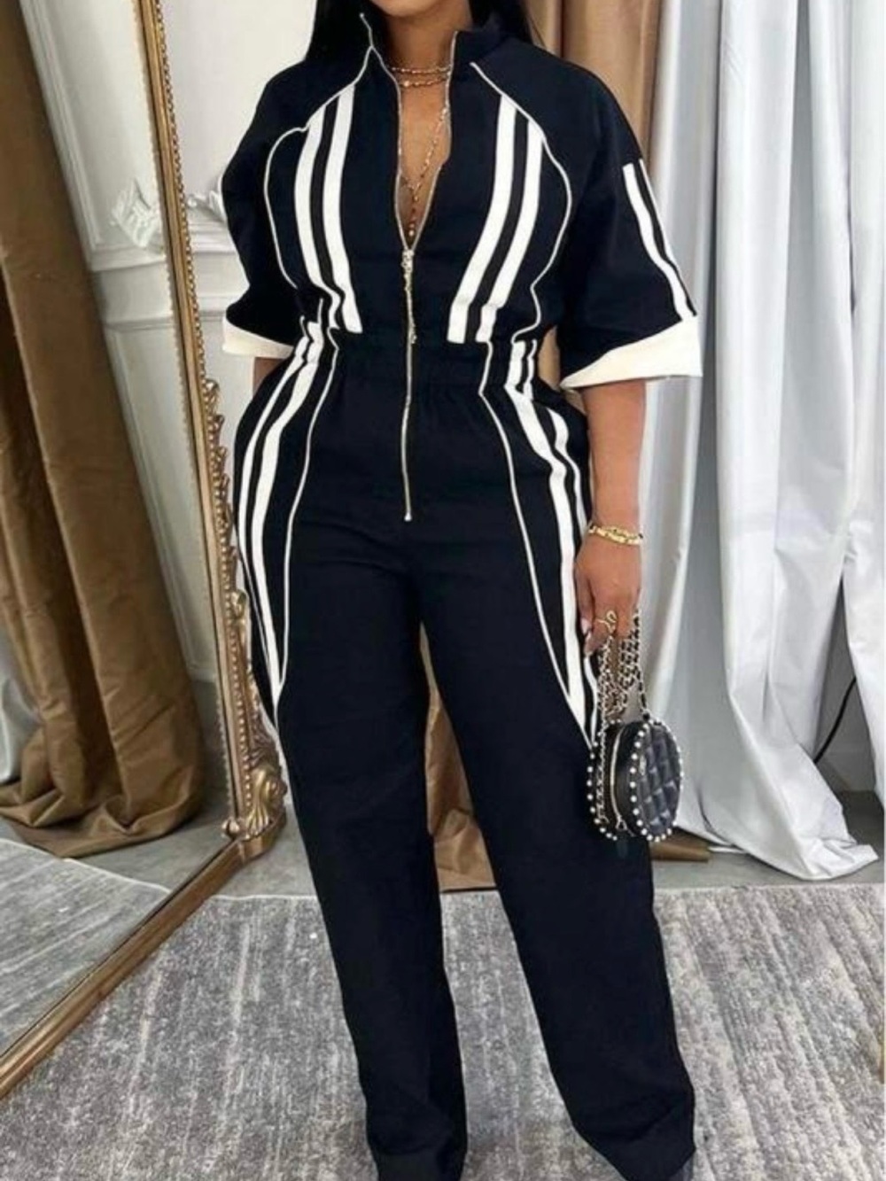 Black & White Zip-Front Jumpsuit